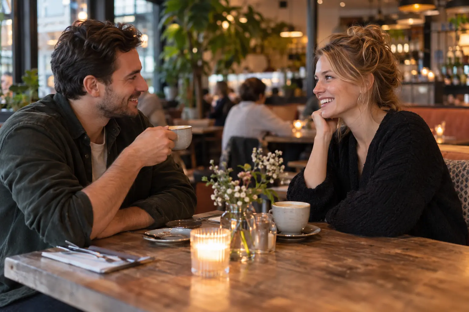 Ontspannen kennismaking in een café