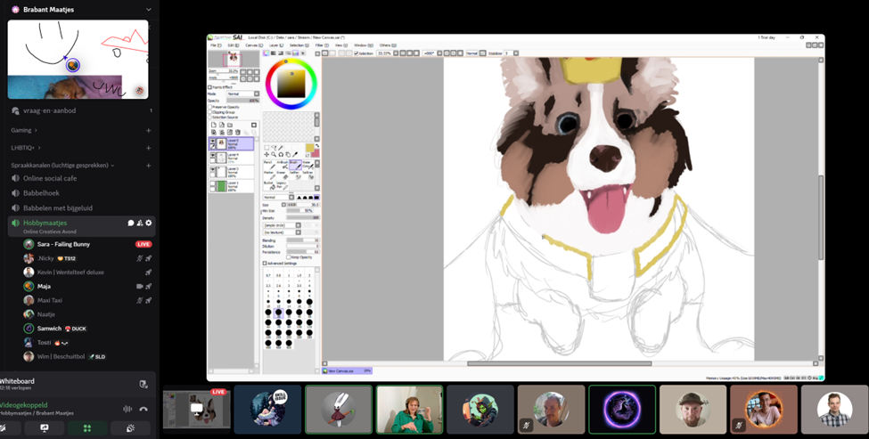 Online Creatieve Avond digitale tekening hond met kroon