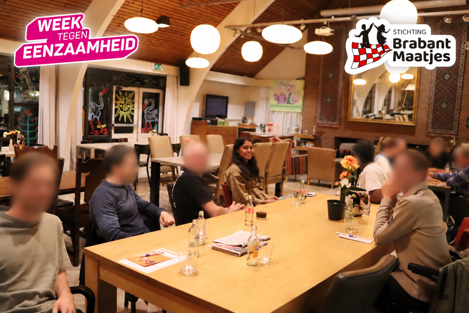 Maatjescafé Tilburg met het logo van de Week tegen Eenzaamheid links en Brabant Maatjes rechts.